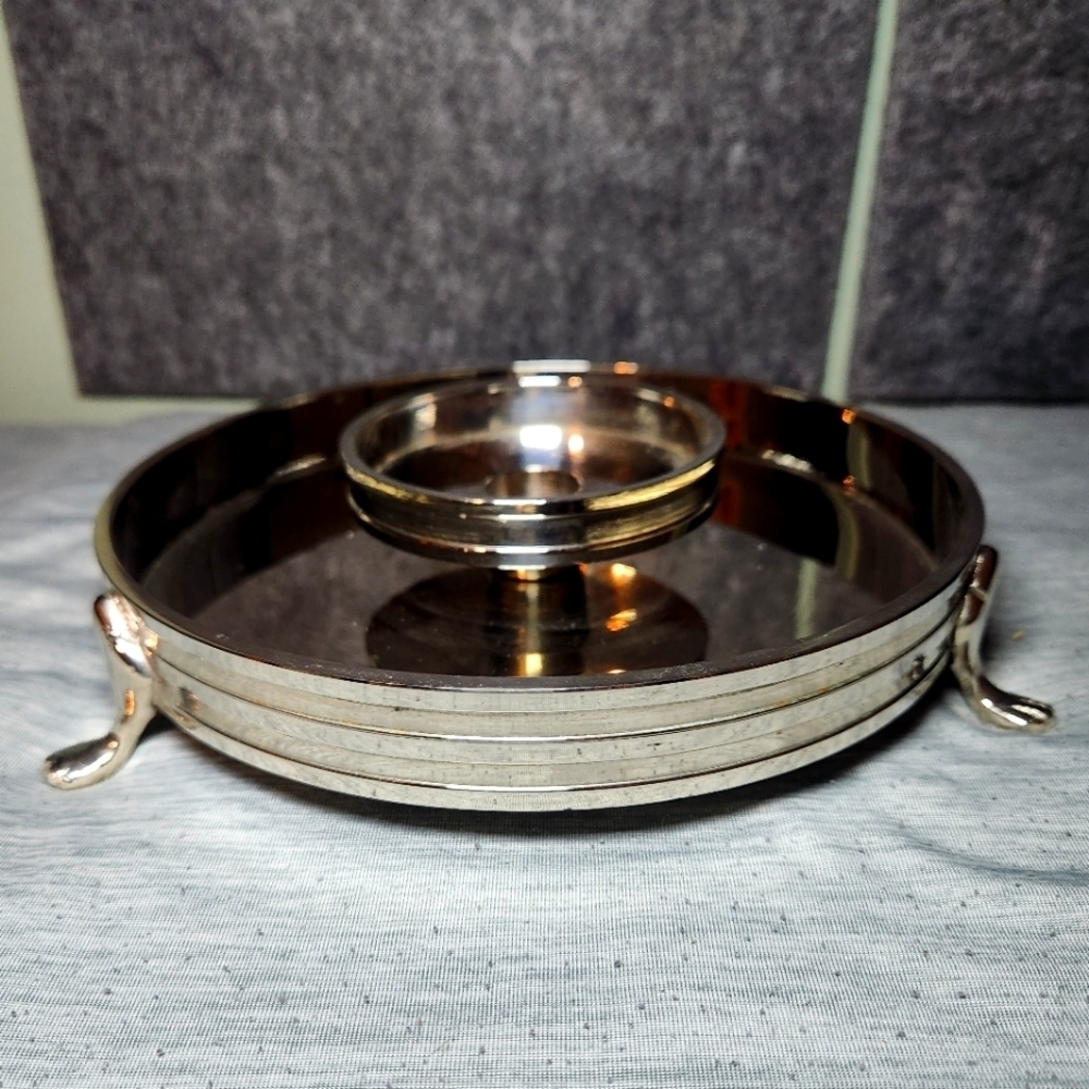 Silver Pillar/Taper Candle Holder Potpourri, Sand, Pebbles, Footed 8" x 3" Heavy